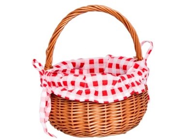 Rietenmandje met Bekleding Rood/Wit Blok