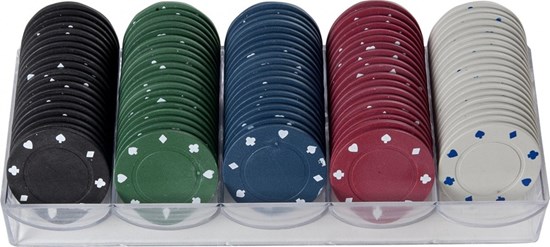 Doos met Pokerfiches 4cm circa 100stuks 