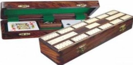 Cribbage Spel Ingelegd Luxe Houten Acacia Kist 