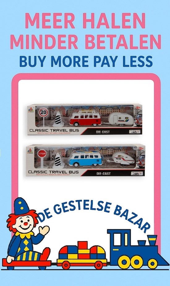 Classic Travel Camper Bus met Aanhanger pull back 