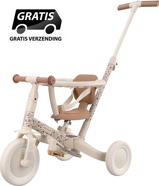 Little Dutch 4in1 Driewieler met Duwstang Sunny Flowers Wit 12mnd+ 