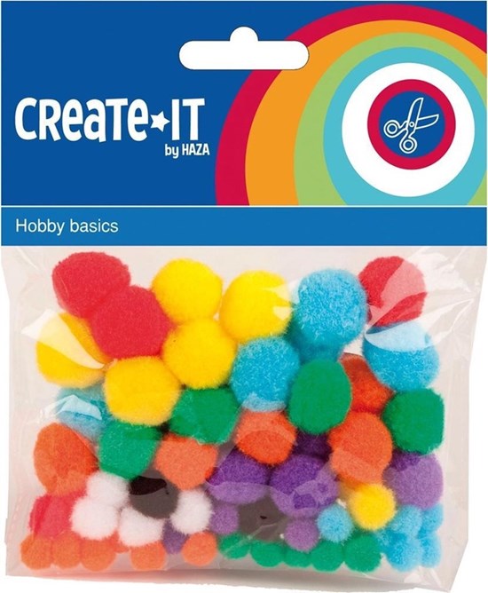 Create It Zakje met Gekleurde Pompons ass. Maten 