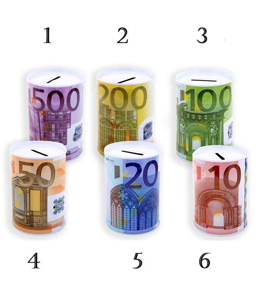 Spaarblik Metaal € 200,00 Biljet 8,5x12cm assorti kleuren