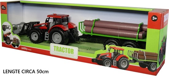 Jolly Works Tractor met Boomstam Aanhanger circa 50cm 3+ 