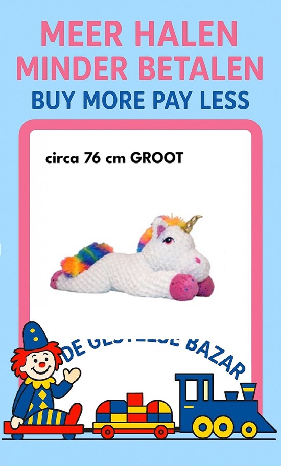 JollyPlush Lieve GROTE Unicorn Knuffel circa 76cm 