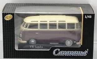 cararama VW SAMBA BUS 1962 donker rood/beige 1/43