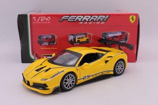 Bburago Ferrari 488 Challenge Racing geel nr 25 schaal 1/24