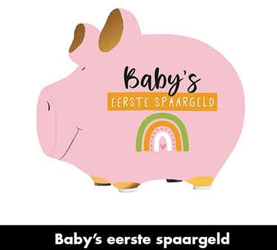 Aardewerk Spaarpot met tekst Baby's Eerste Spaargeld Roze