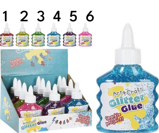Glitterlijm Flesje ass.kleuren 90ml  