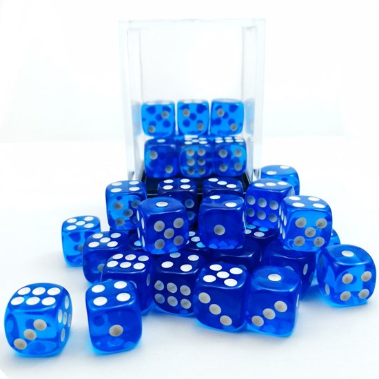 Translucent Dobbelstenen Zee Blauw 12mm 36stuks 