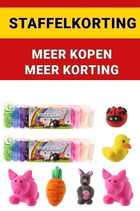 Klei Soft Clay 12 Kleuren met Spatels 