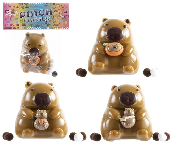 Pinch Family Squishy  Capybara 58 gram, circa 8 x 7 cm, 3 assorti