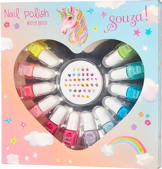 souza Set met 12 Flesjes Gekleurde Nagellak MET Nagelstickers 