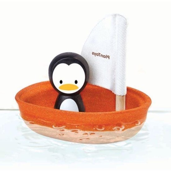 plantoys Rode Zeilboot met Pinquin 12mnd+