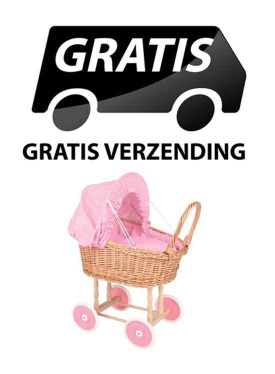 Rieten Poppenwagen Tina Roze 