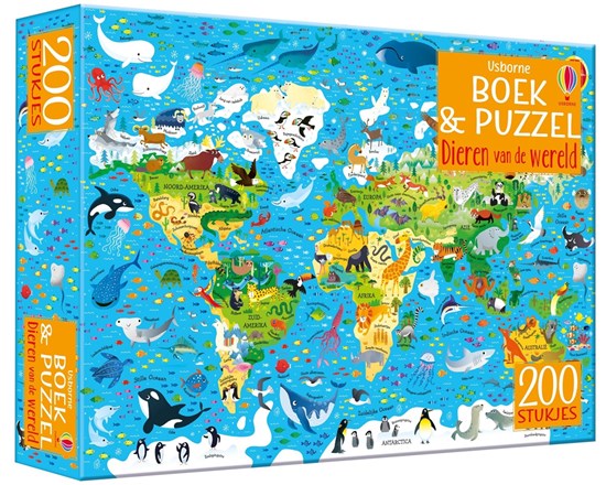 Usborne Boek & Puzzel Dieren van de Wereld 200Stukjes 5+