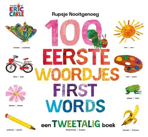 ENGELS Boek Rupsje Nooitgenoeg 100 Eerste Woordjes 2-Talig 2+ 