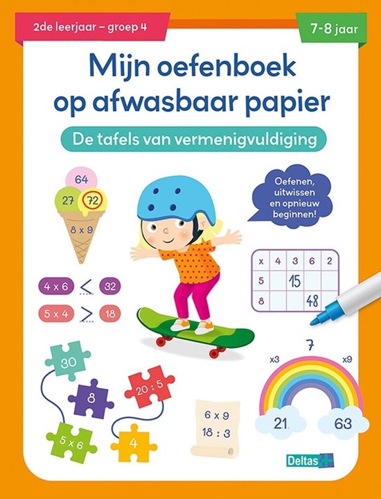 deltas Mijn Oefenboek op Afwasbaar Papier de Tafels van Vermenigvulfigen 7-8jaar