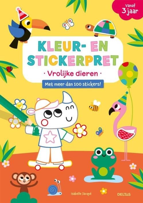 Deltas Kleur- en stickerpret vrolijke dieren 3+